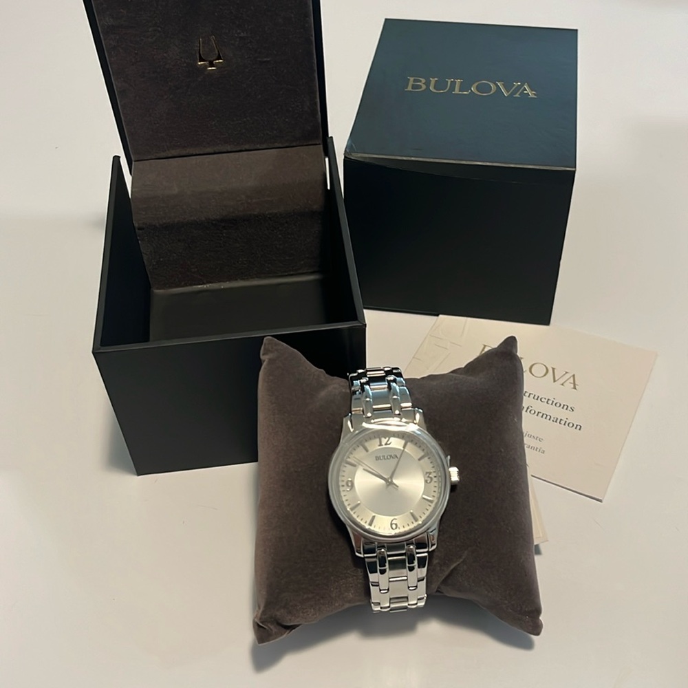 NWT men’s BULOVA quartz stainless steel watch with tags in box